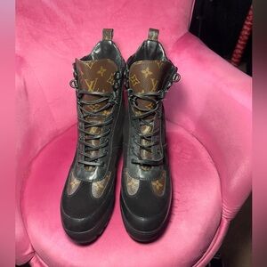 Louis Vuitton Black and Brown Combat Boots